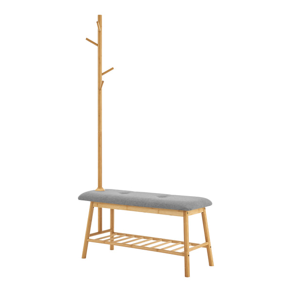 [en.casa] Schoenenrek Bygland met kapstok 165x90x34 cm houtkleurig en grijs