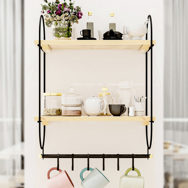 [en.casa] Wandrek Pielavesi met 2 planken 47x40x16 cm zwart en naturel