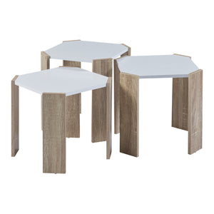 [en.casa] Bijzettafel set van 3 Rantasalmi eikenkleurig en wit