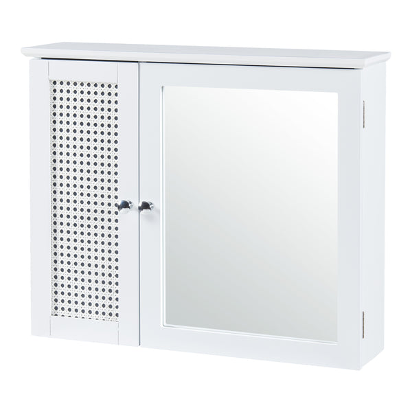 Armoire murale de salle de bain Karlsøy avec miroir MDF PVC effet rotin 50 x 60 x 15 cm blanc [en.casa]