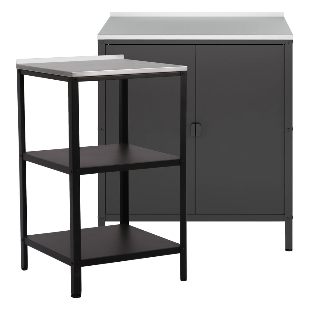 Set d'extérieur Bolognano étagère sur pied et armoire noir, mat [casa.pro] - premiumXL