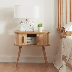 Table d'appoint Nordkapp avec portes coulissantes MDF bambou bois 48 x 30 x 45 cm naturel [en.casa]
