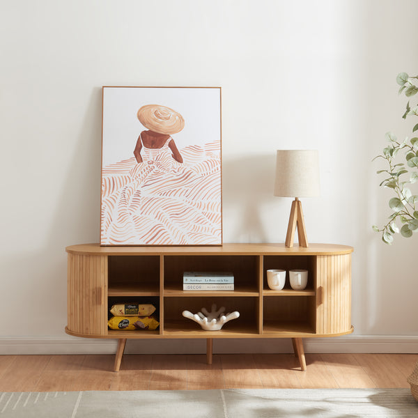 Buffet Nordkapp avec portes coulissantes MDF bambou bois 140 x 40 x 56 cm naturel [en.casa]