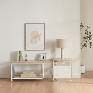 Ensemble de meuble TV et table d'appoint gigognes Dyrøy blanc effet chêne gris [en.casa]