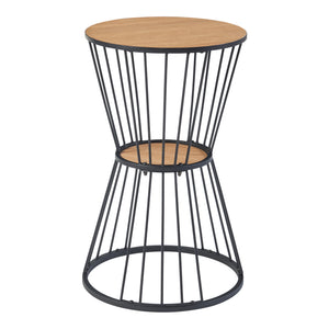 Table d'appoint Fossbergom avec plateau rond et étagère métal MDF 62 x 40 cm noir effet chêne [en.casa]