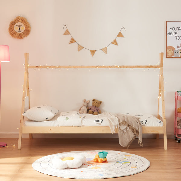 Kinderbed Siikajoki Tipi hoog uitvoering 90x200 cm naturel en wit [en.casa]