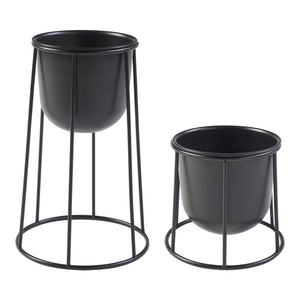 Set de 2 porte-plantes Nesseby de tailles variées avec cache-pots métal noir [en.casa]