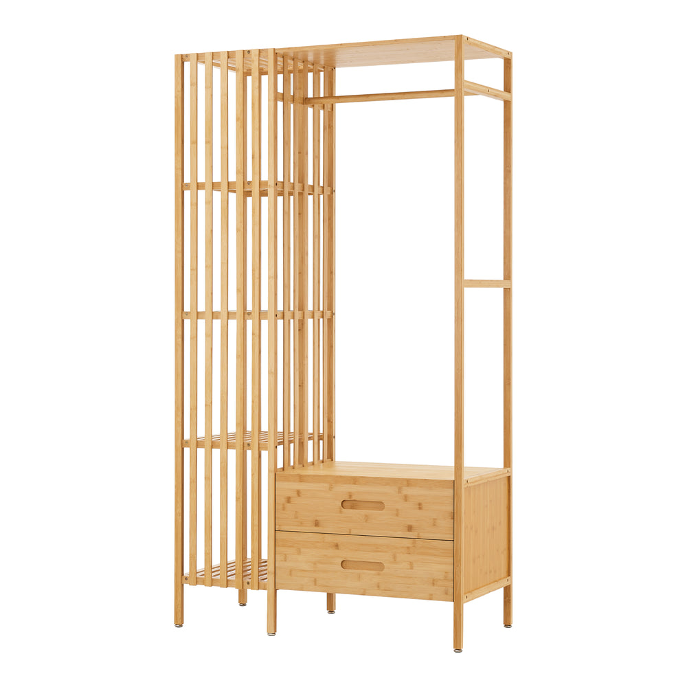 Kledingkast Varanger bamboe open kast 185x100x45 cm naturel [en.casa]