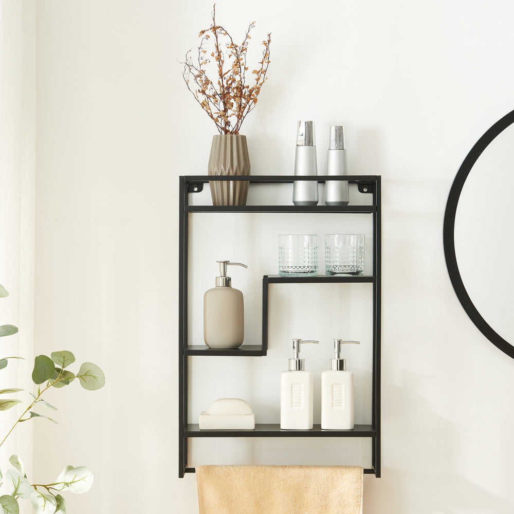 Wandrek Uurainen staal met 4 planken 60x40x13 cm zwart [en.casa]