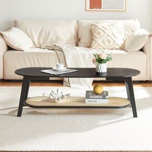 Table basse de salon Taivalkoski bambou 120 x 43 x 40 cm noir effet rotin [en.casa]