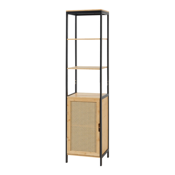 Badkamerkast Tervola kolomkast 172x40x35 cm zwart naturel rotan look [en.casa]