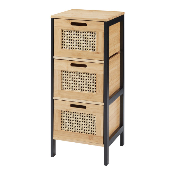 Commode Tervola ladekast 72x30x30 cm zwart naturel en rotan look [en.casa]