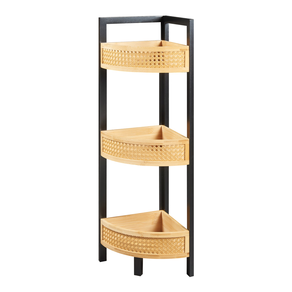 Étagère d’angle Tervola 80x23x23 cm Noir/Bambou [en.casa] - premiumXL
