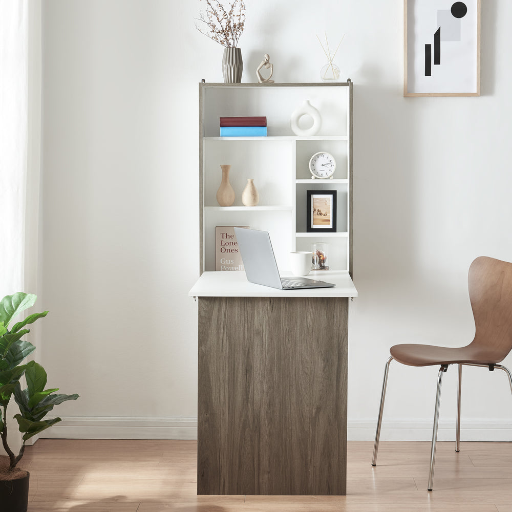 Bureau mural pliant Greve 72 x 77 x 59 cm blanc effet bois [en.casa]