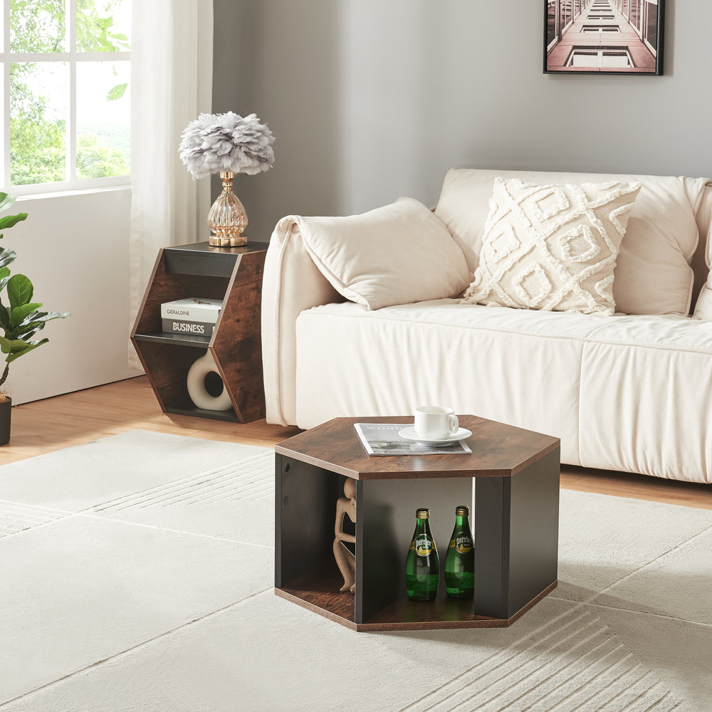 Set de tables basses Molde 2 pièces Noir/Aspect Noyer [en.casa] - premiumXL
