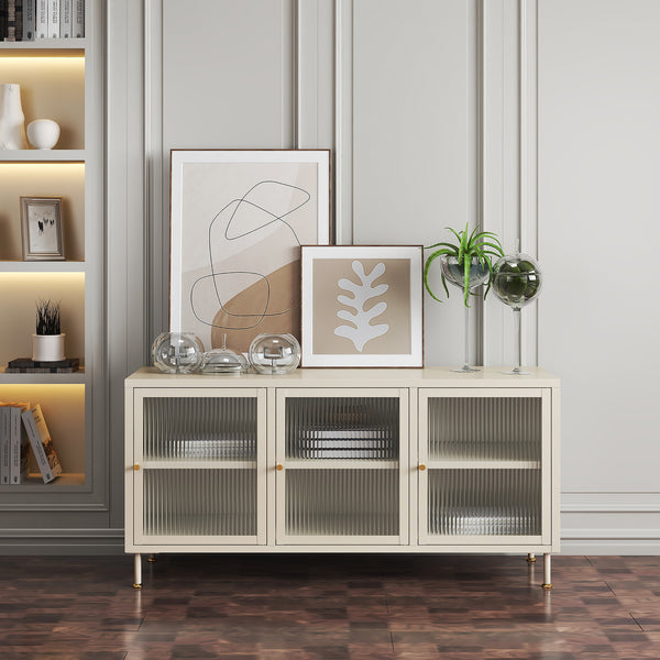 Meuble TV Lindau 120 x 40 x 59 cm blanc crème [en.casa]