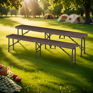Lot de 2 bancs de camping pliables Lillestrøm 180 x 25 x 43 cm effet bois marron foncé [en.casa]