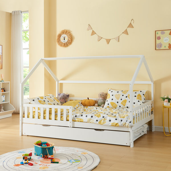 Onderschuifbed Ydre op wielen 197x94x22 cm wit [en.casa]