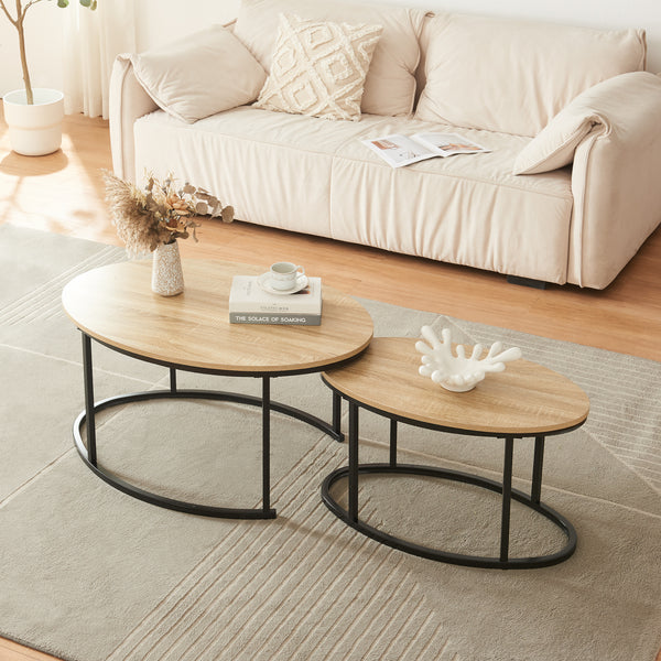 Lot de 2 tables basses gigognes Niederlande de tailles différentes noir effet chêne [en.casa]