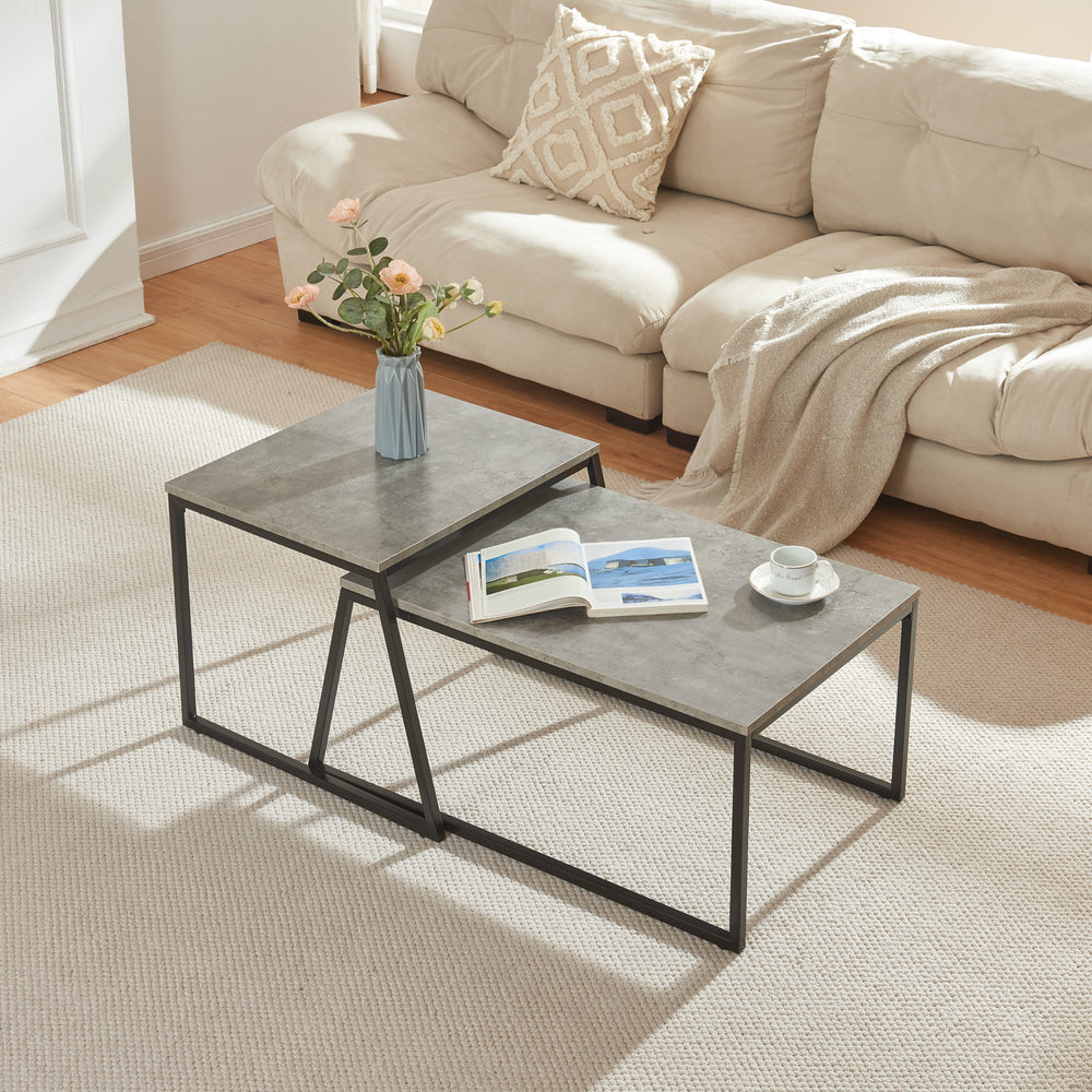 Satztisch Hyllestad 2-delig Set Zwart/Betonlook [en.casa] - premiumXL