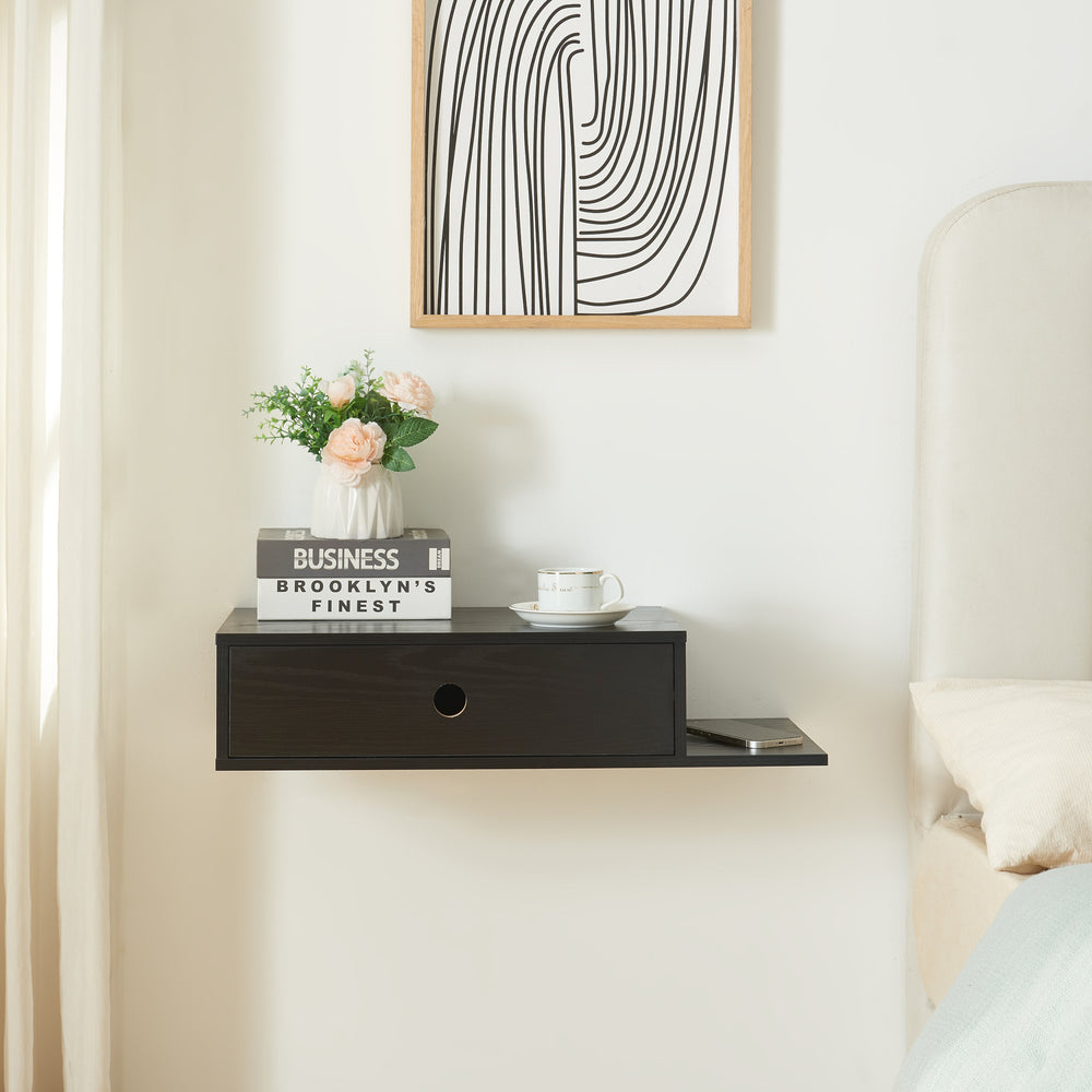 Étagère murale Stor avec tiroir 65x30x15 cm noir [en.casa] - premiumXL