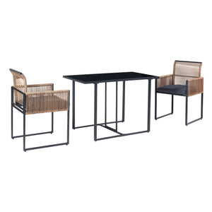 Tuinset Accadia 3-delig glazen tafel met 2 stoelen zwart bruin en grijs casa.pro