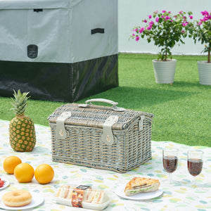 Picknickmand Folldal voor 2 personen incl. inhoud 40x28x25 cm grijs paars en beige casa.pro