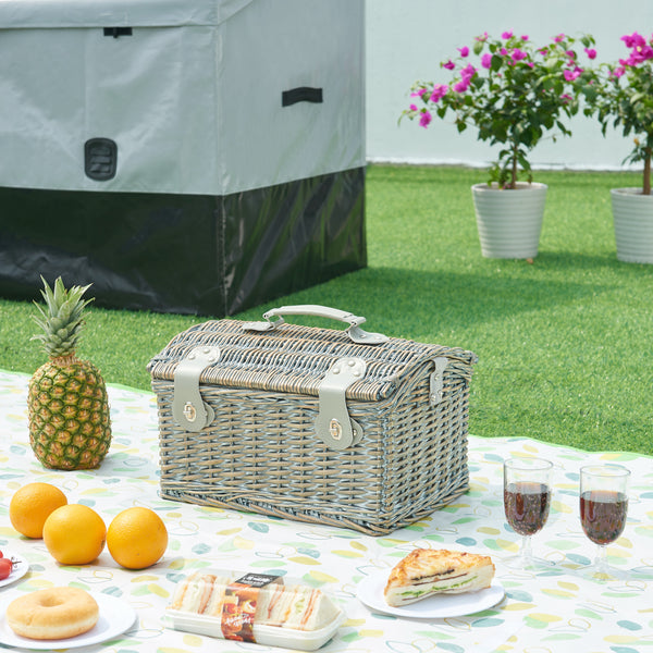 Picknickmand Folldal voor 2 personen incl. inhoud 40x28x25 cm grijs paars en beige casa.pro