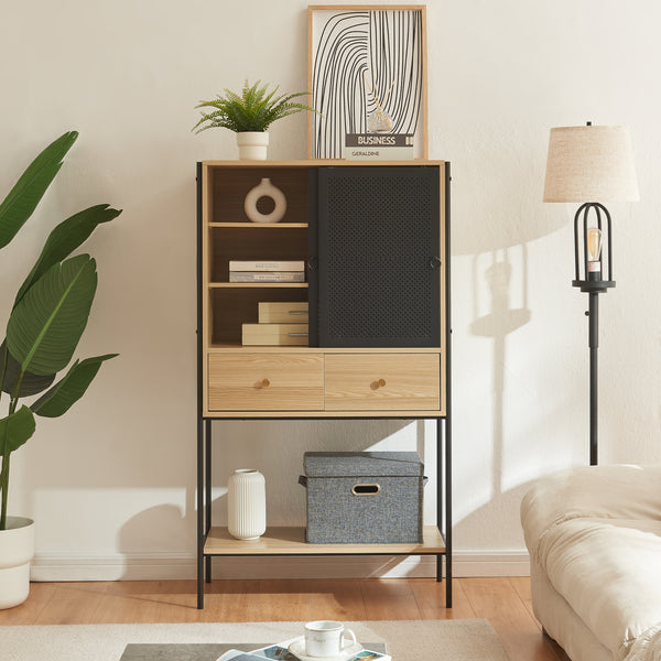 Houten kast Tysnes 140x80x40 cm eikenkleurig en zwart [en.casa]