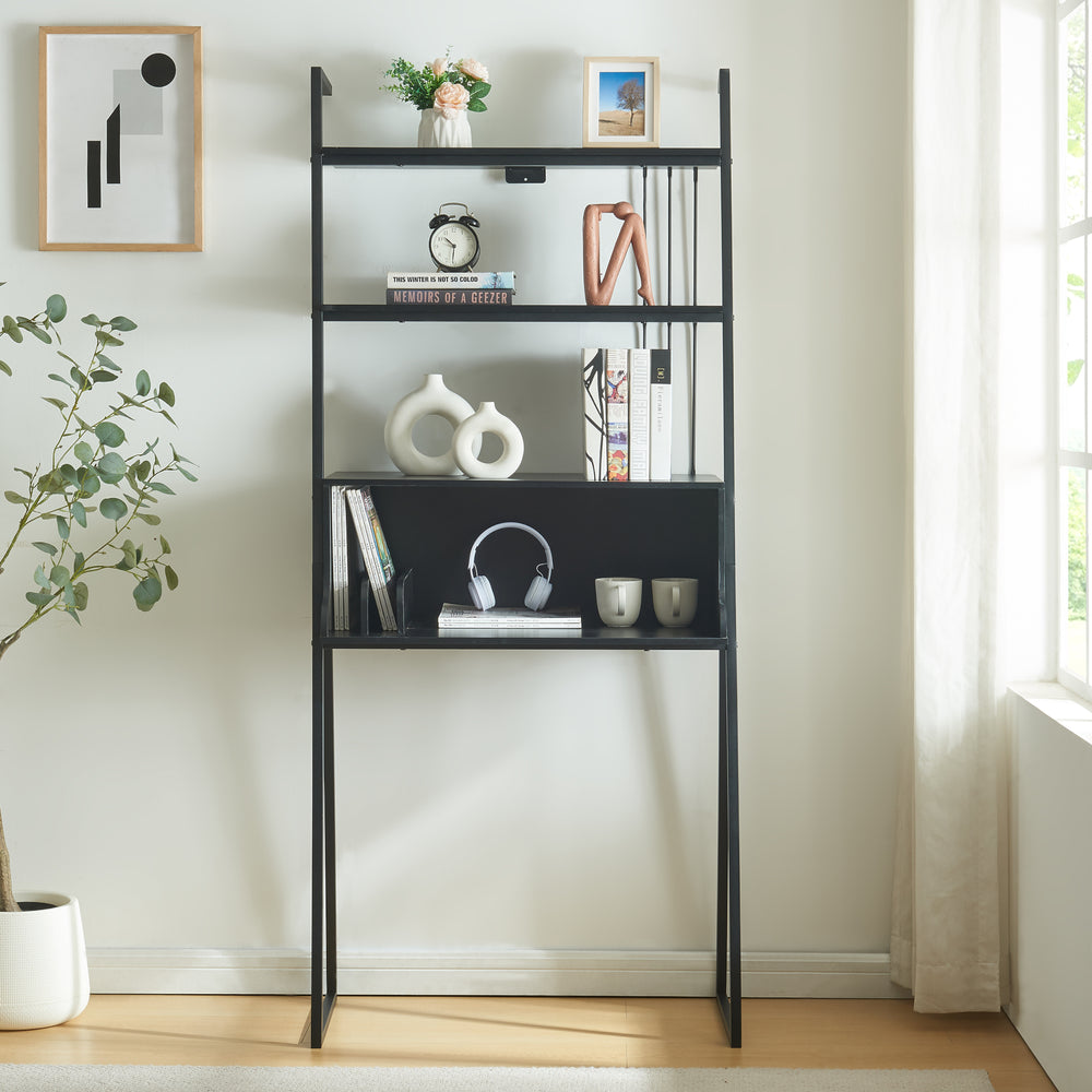 Schreibtisch Storfjord met ladderrek 184x80x40cm Zwart [en.casa] - premiumXL