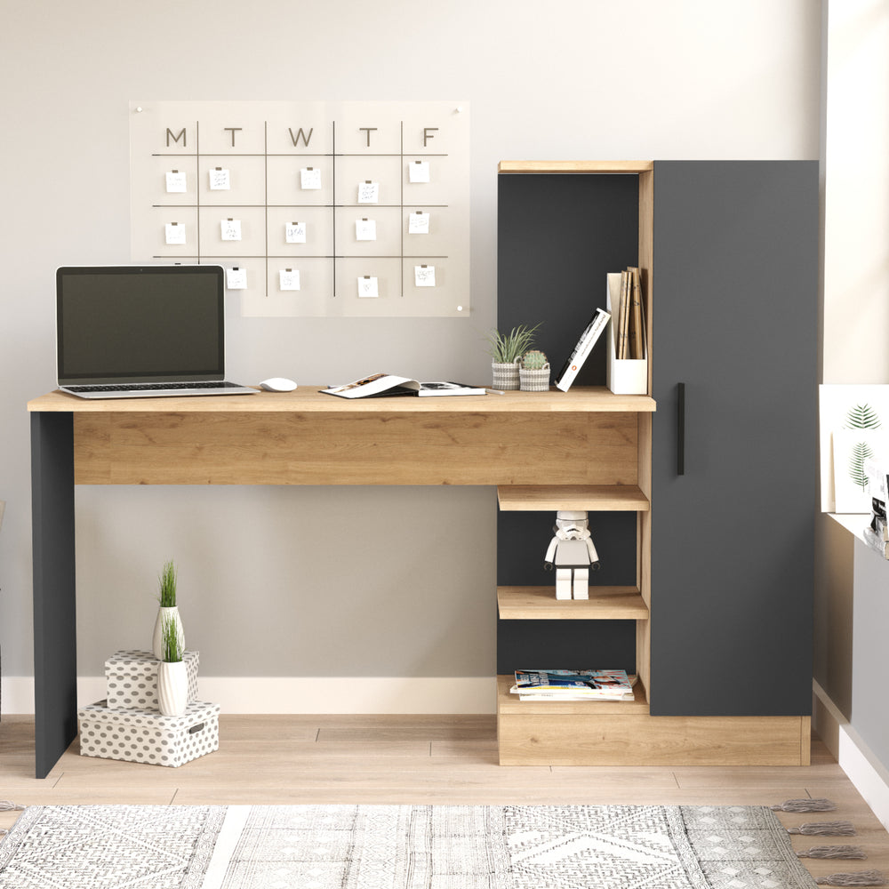 Bureau avec armoire Varhalo 120x153x40 cm aspect chêne/anthracite [en.casa] - premiumXL
