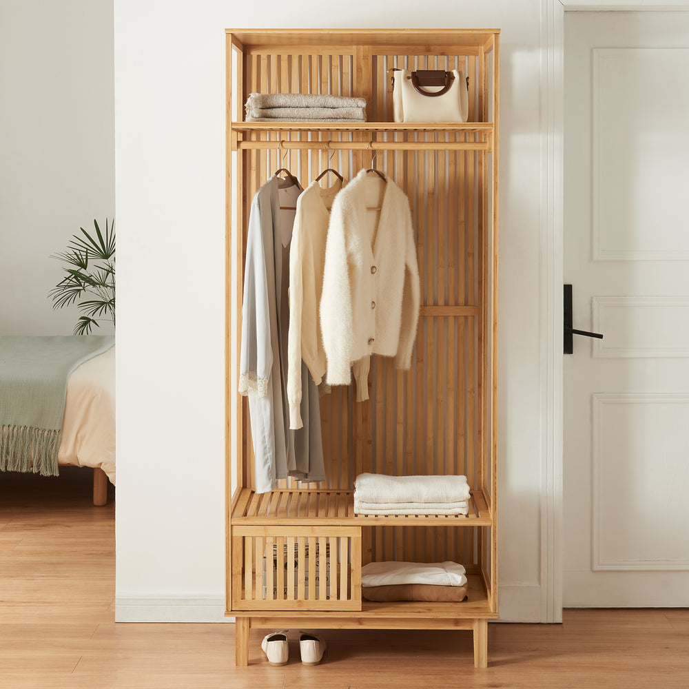 Garderobenständer Ypäjä 187x80x47 cm Bamboe [en.casa] - premiumXL