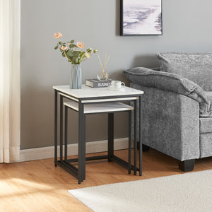 Bijzettafel Trollhättan set van 3 zwart en marmer wit [en.casa]