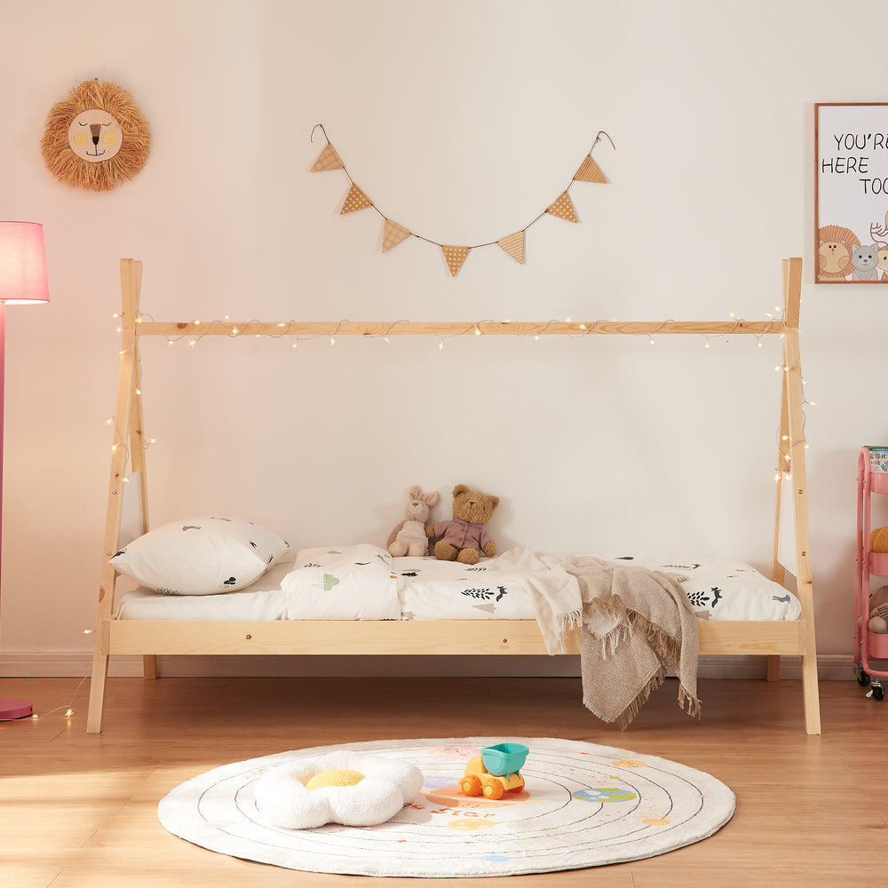 Tipi - Bed Siikajoki met matras 90x200cm grenenhout natuur [en.casa] - premiumXL