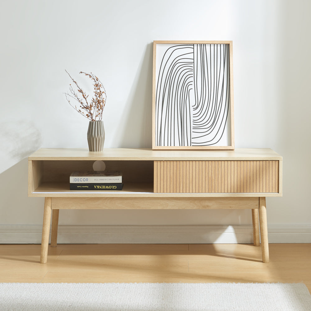 Tv-tafel Landskrona 115x40x48 cm met twee schuifdeuren eikenlook [en.casa] - premiumXL