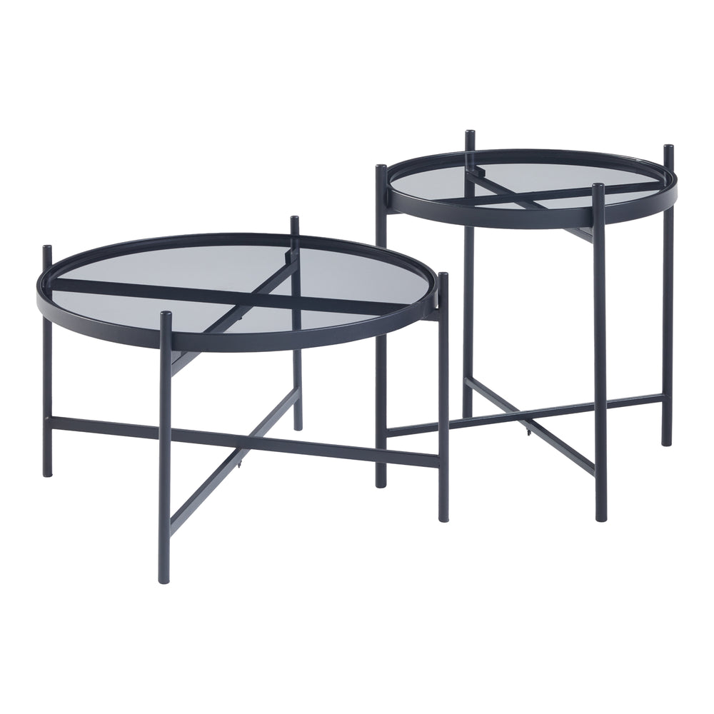 Set de tables basses Lier 2 pièces plateau en verre noir [en.casa] - premiumXL