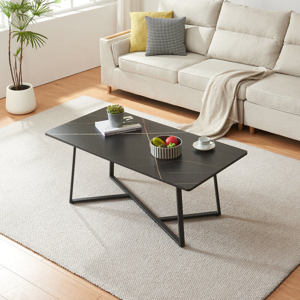 Table basse Riskiften 120 x 60 x 48 cm aspect marbre noir [en.casa]