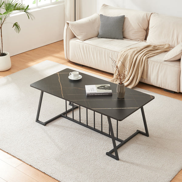 Table basse Nospoo acier aspect marbre noir [en.casa]

