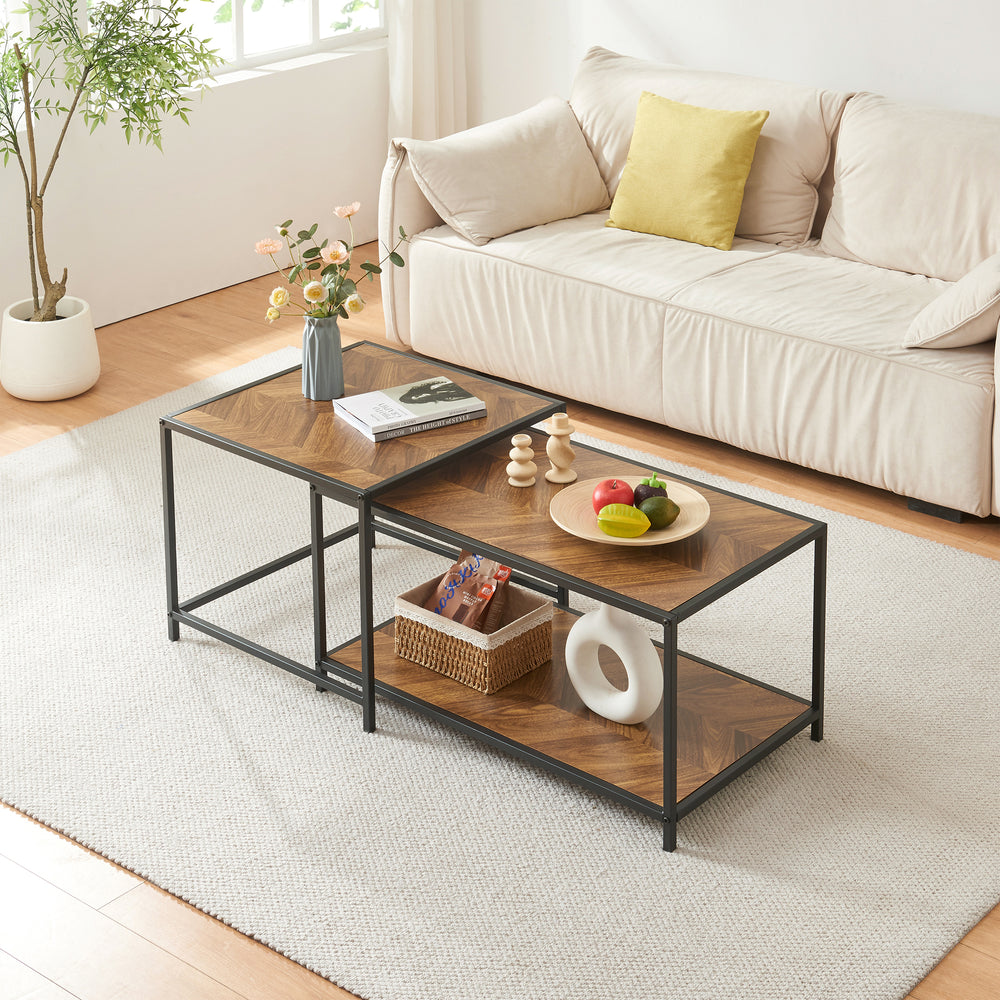 Table d’appoint Kurghore 2 pièces Noir/Aspect chêne foncé [en.casa] - premiumXL
