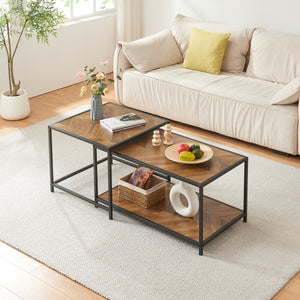 Ensemble de 2 tables basses gigognes Kurghore noir effet chêne foncé [en.casa]