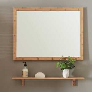 Wandspiegel Boksereys 80x60 cm met plank bamboe naturel [en.casa]