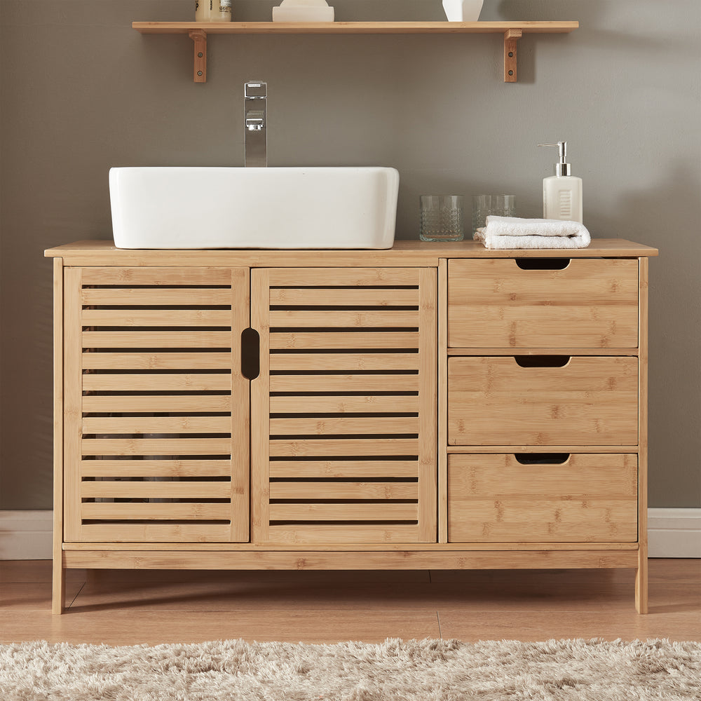 Meuble sous-lavabo Boksereys 60x100x35 cm bambou naturel [en.casa] - premiumXL