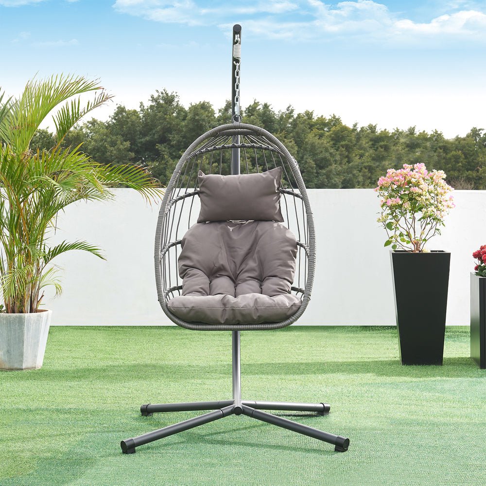 Fauteuil suspendu Edeng avec support 196x110x95 cm gris [en.casa] - premiumXL