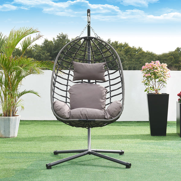 Fauteuil suspendu avec support Kandsvas 198 x 110 x 95 cm gris [en.casa]