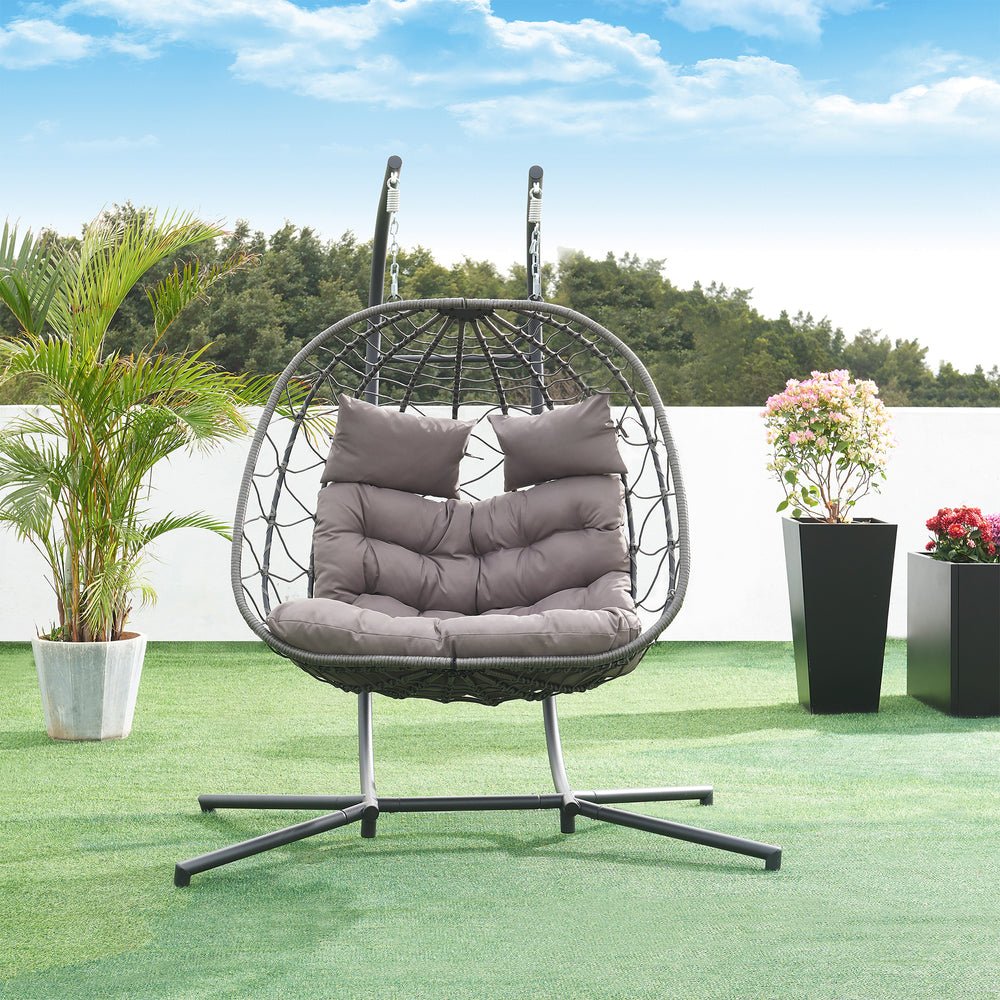 Dubbele hangstoel Skense met standaard grijs 198x156x98 cm [en.casa]