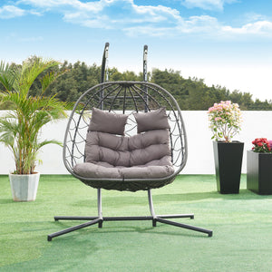 Dubbele hangstoel Skense met standaard grijs 198x156x98 cm [en.casa]