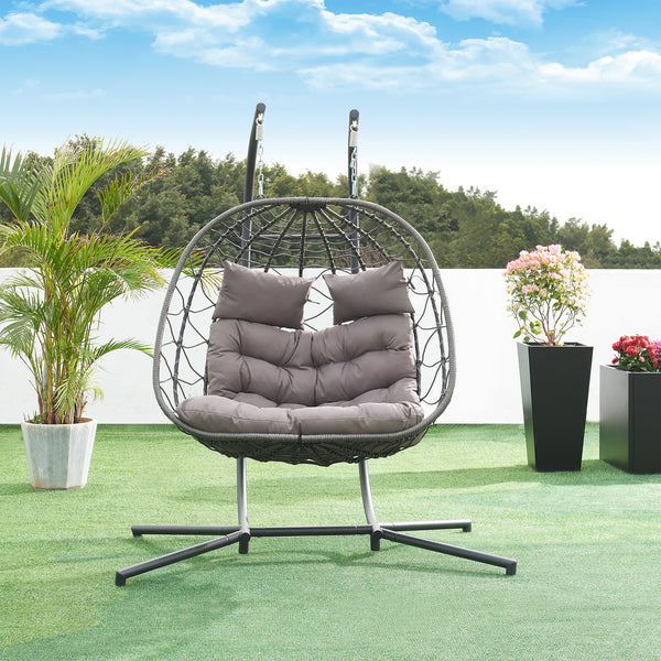 Dubbele hangstoel Skense met standaard grijs 198x156x98 cm [en.casa]