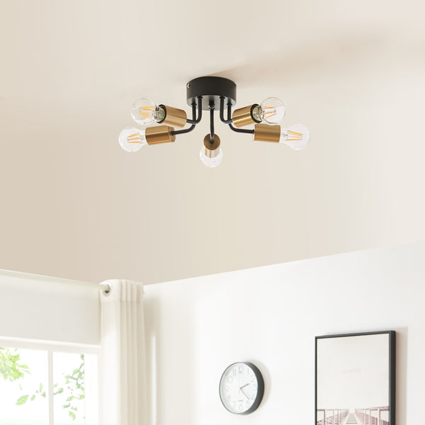 Plafonnier Barrow 12 x 33 cm 5 x E24 noir or lux.pro