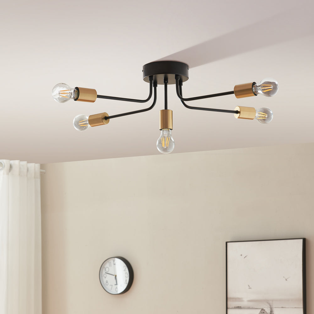 Plafonnier Benfleet 5 x E27 Noir/Laiton [lux.pro] - premiumXL