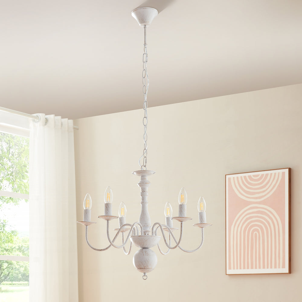 Kroonluchter Berkeley 6-lichts klassiek vintage wit lux.pro